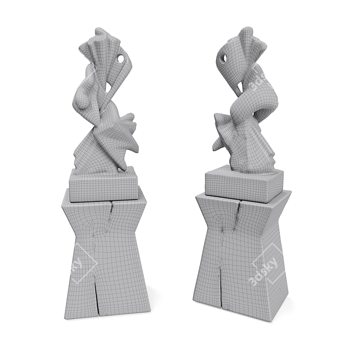 Title: Elegant Metal Abstract Figure on Wooden Pedestal 3D model image 5