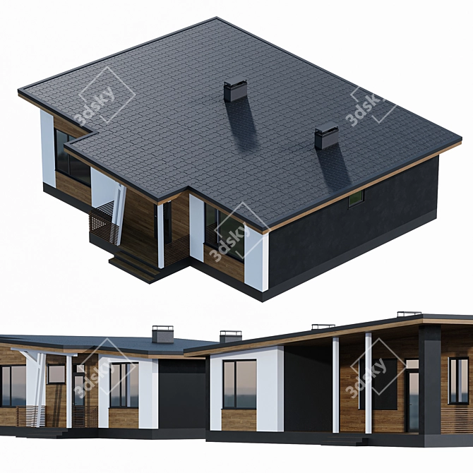 Stylish Single-Storey Home with Pitched Roof 3D model image 6