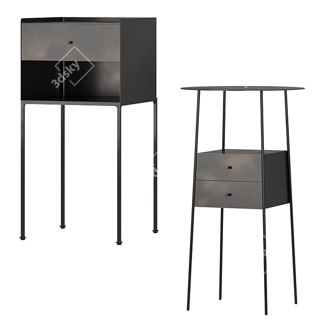 Elegant Metal Bedside Table Set 3D model image 1