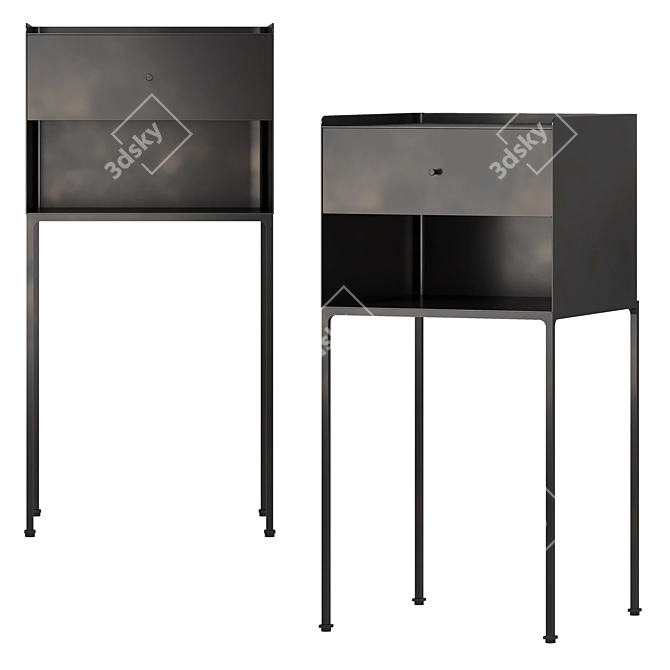 Elegant Metal Bedside Table Set 3D model image 2