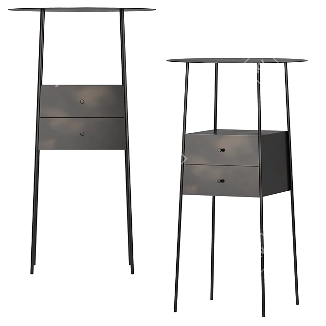 Elegant Metal Bedside Table Set 3D model image 4