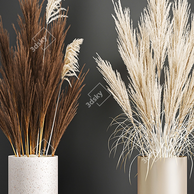 White Reed Bouquet in Vase 3D model image 5