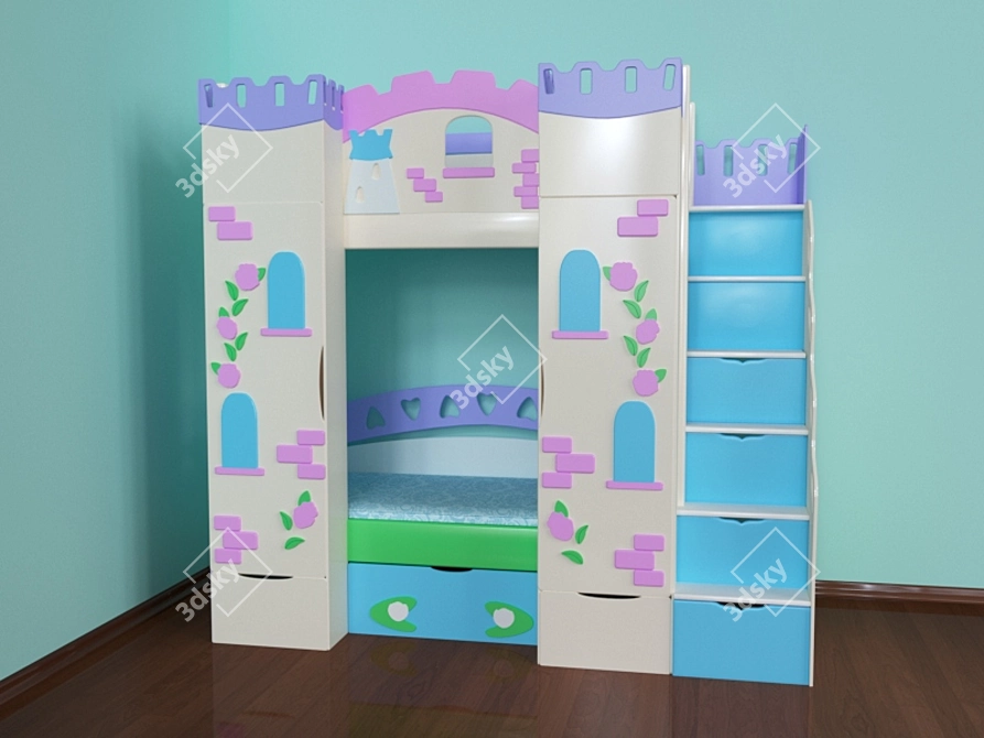 Castle-themed Kids Bunk Bed 3D model image 2