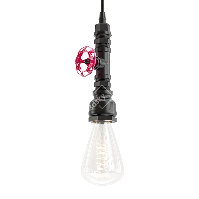 Vintage Industrial Water Pipe Pendant 3D model image 1
