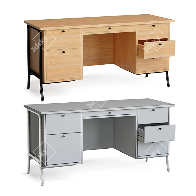 Shinola Runwell Oak Executive Desk 3D model image 2