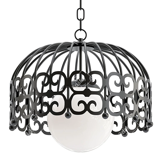 Vintage Black Scroll Pendant Light 3D model image 1