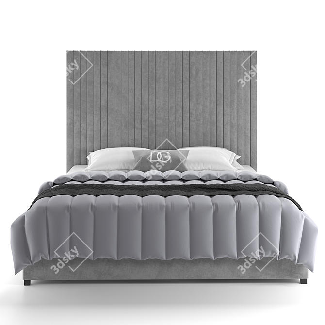 Elegant Gray Velvet Mora Bed 3D model image 2