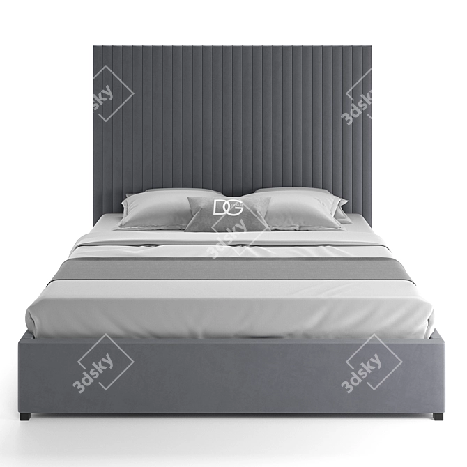 Elegant Gray Velvet Mora Bed 3D model image 6