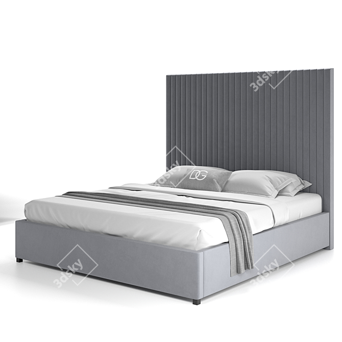 Elegant Gray Velvet Mora Bed 3D model image 12