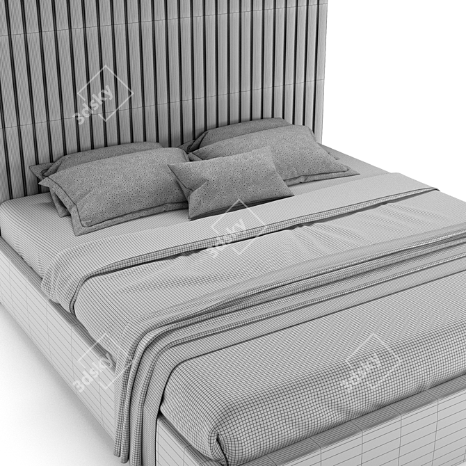 Elegant Gray Velvet Mora Bed 3D model image 13