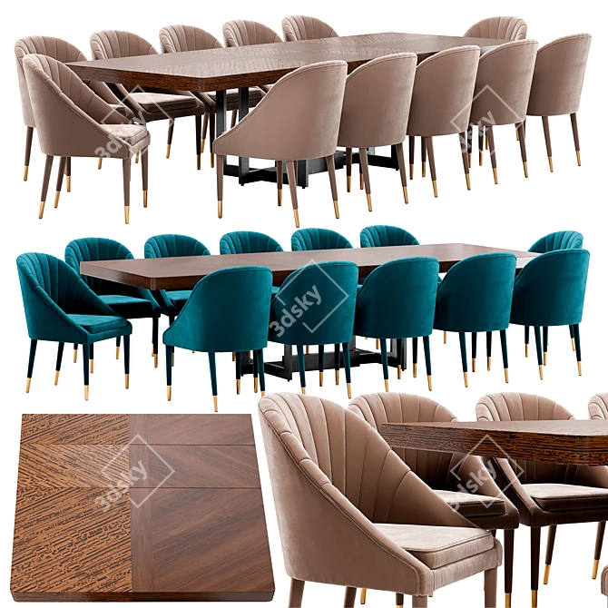 Garda Decor Dining Set: Santa Barbara Table & Chairs 3D model image 1