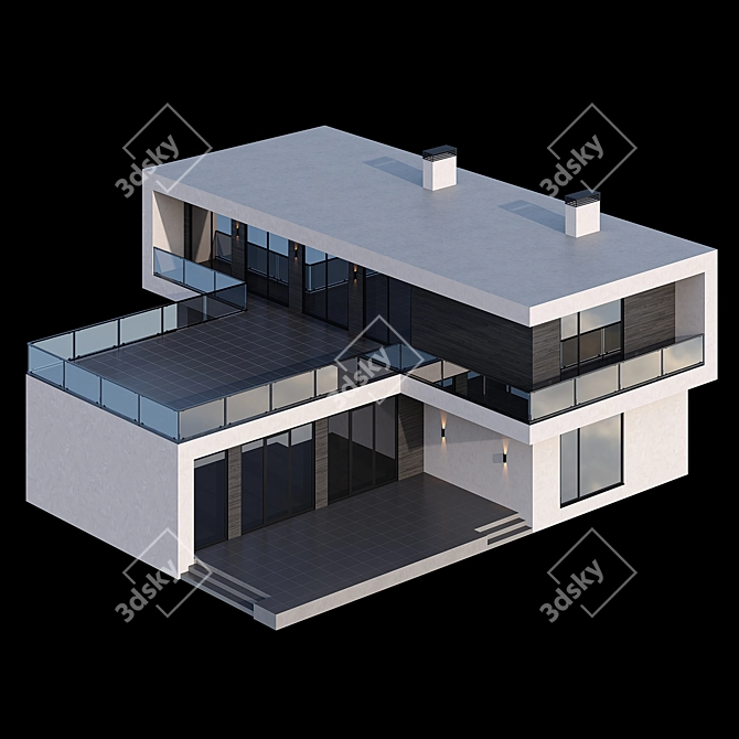 Modern Bauhaus-Style Cottage with Flat Roof 3D model image 1