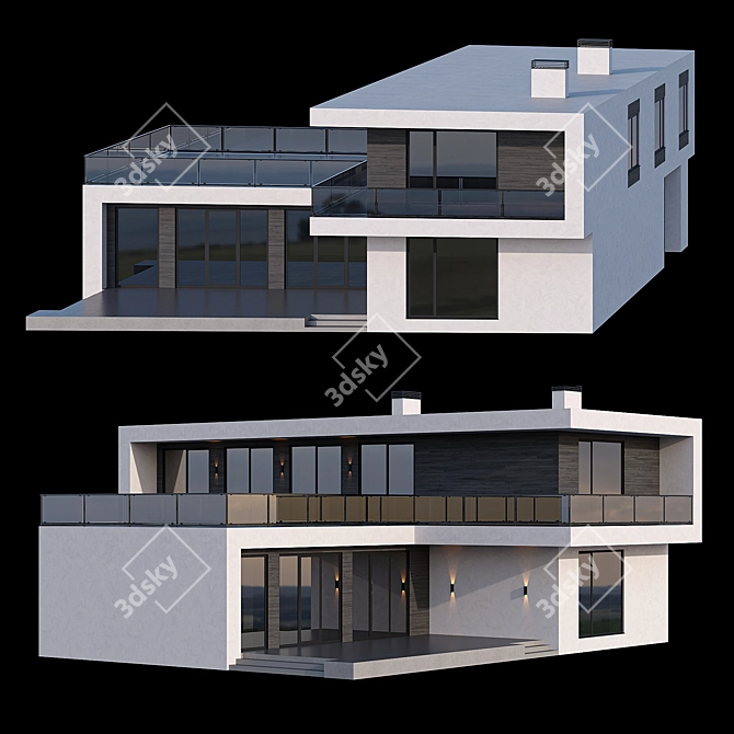 Modern Bauhaus-Style Cottage with Flat Roof 3D model image 2