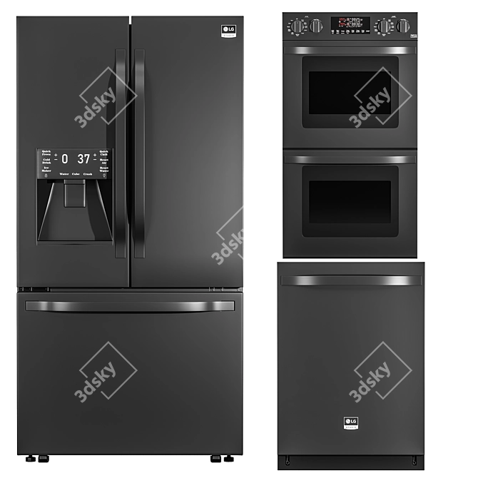 Modern Stainless Steel LG Kitchen Set 3D model image 1