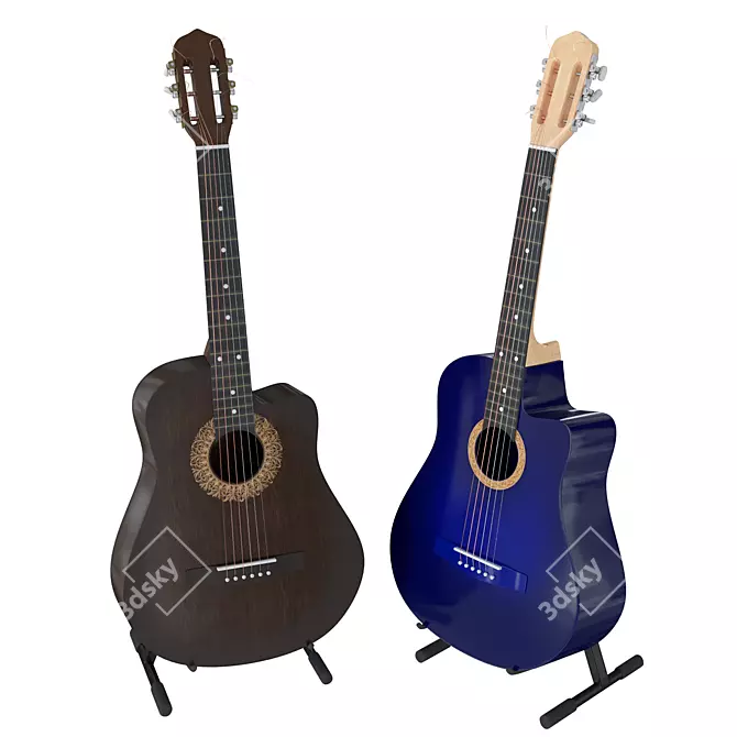 Versatile Acoustic Guitar with 2 Stylish Finishes 3D model image 5