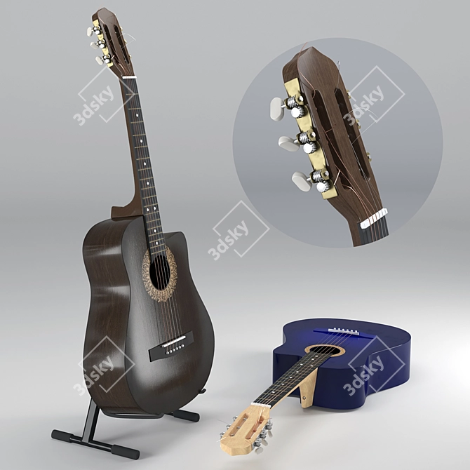 Versatile Acoustic Guitar with 2 Stylish Finishes 3D model image 6