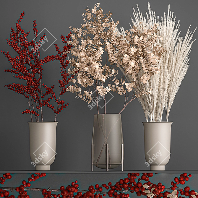Eucalyptus Bouquet with Dry Reed Decor 3D model image 1