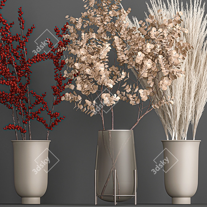 Eucalyptus Bouquet with Dry Reed Decor 3D model image 3