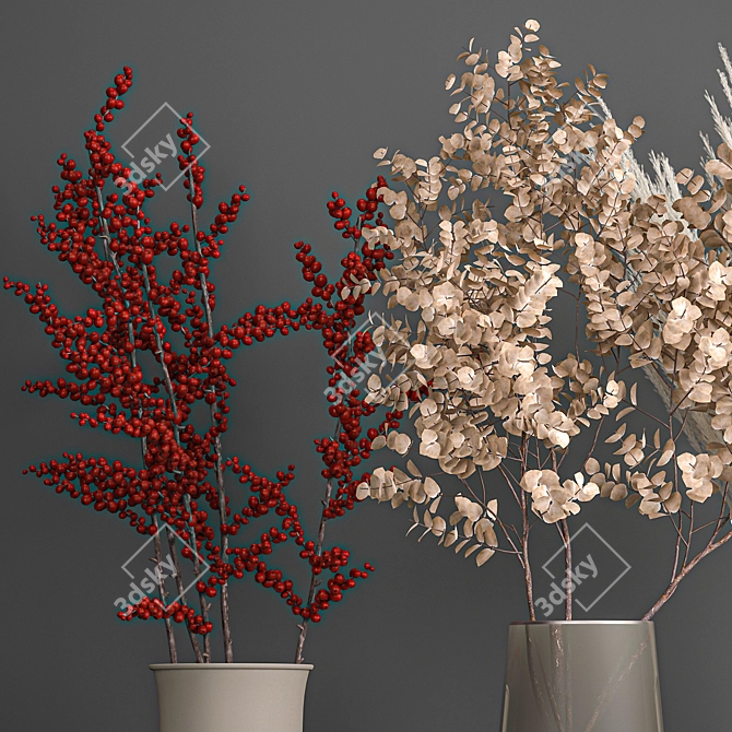 Eucalyptus Bouquet with Dry Reed Decor 3D model image 6