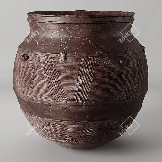 African Clay and Wood Vases 3D model image 3