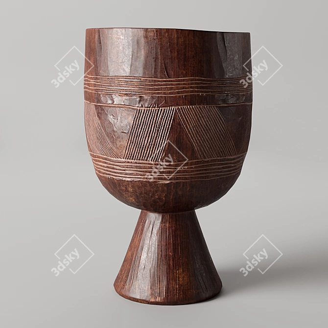 African Clay and Wood Vases 3D model image 4