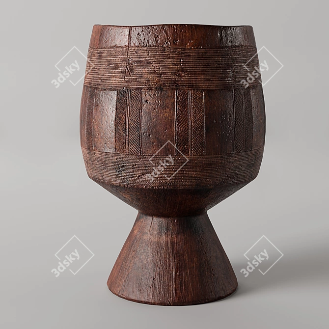 African Clay and Wood Vases 3D model image 5