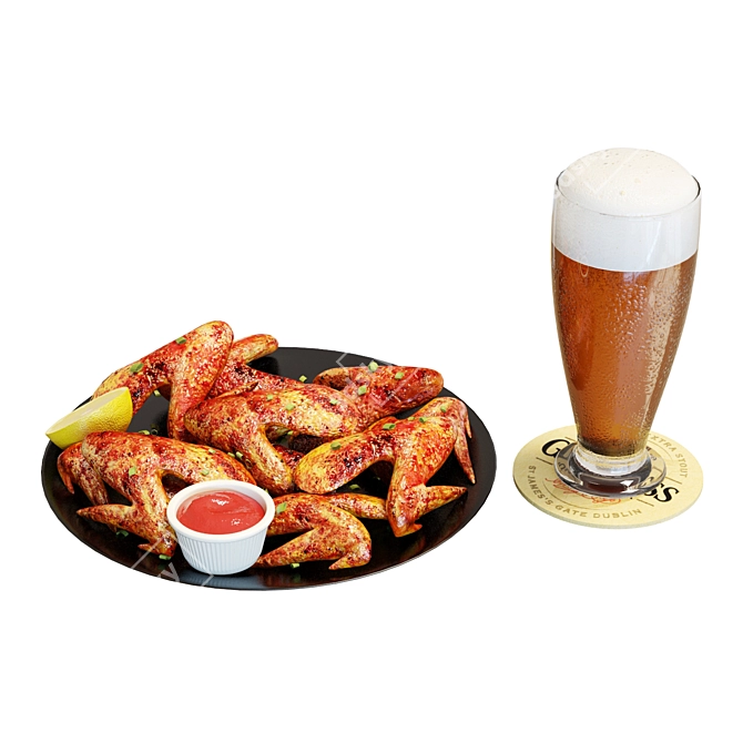 Delicious Chicken Wings & Beer Set 3D model image 3