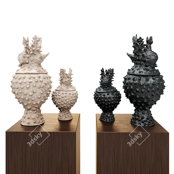 Ceramic Blowfish Vases 3D model image 1