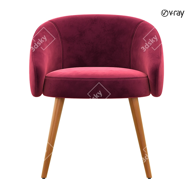 Luxurious Bordeaux Velvet Armchair 3D model image 3