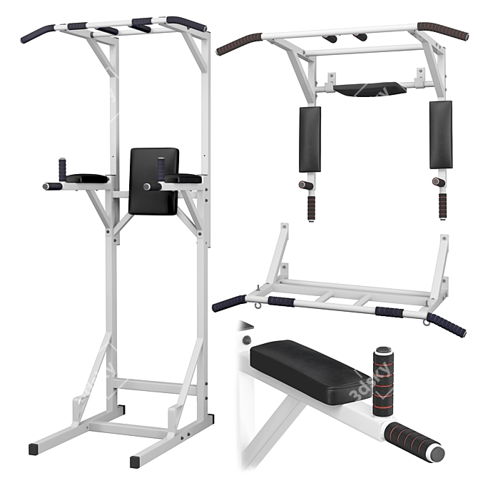 Versatile Home Gym Set - Wall Horizontal Bar, 3-in-1 Horizontal Bar, and Full Horizontal Bar Press 3D model image 2