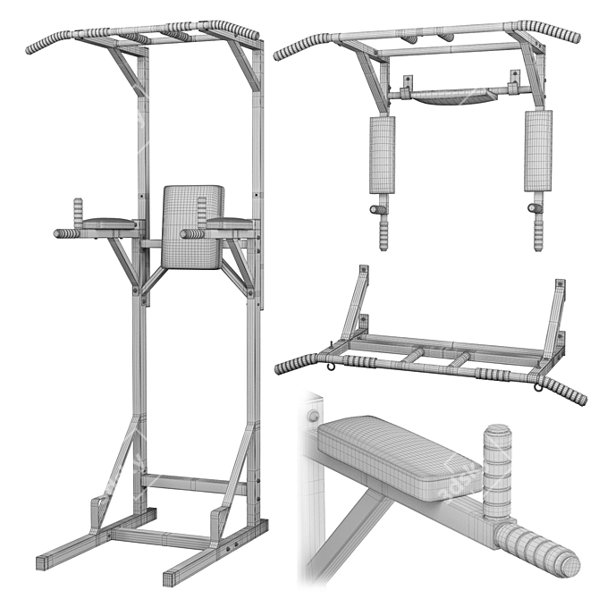 Versatile Home Gym Set - Wall Horizontal Bar, 3-in-1 Horizontal Bar, and Full Horizontal Bar Press 3D model image 6