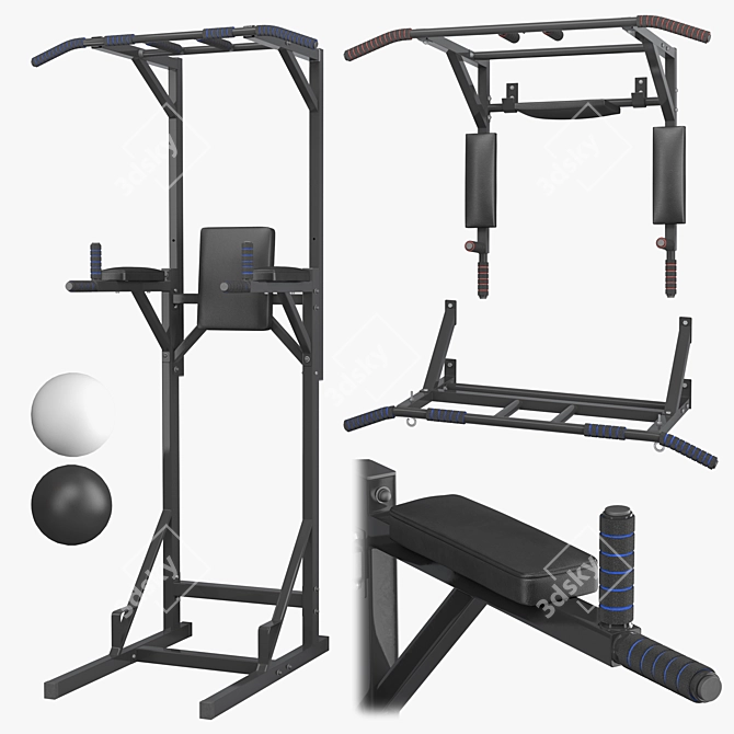 Versatile Home Gym Set - Wall Horizontal Bar, 3-in-1 Horizontal Bar, and Full Horizontal Bar Press 3D model image 7