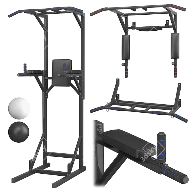 Versatile Home Gym Set - Wall Horizontal Bar, 3-in-1 Horizontal Bar, and Full Horizontal Bar Press 3D model image 8