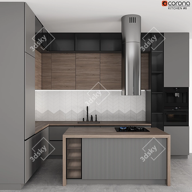Modern Kitchen Set with Appliances 3D model image 1