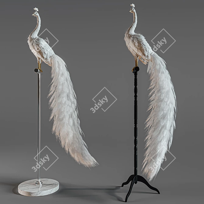 Elegant White Peacock Decoration 3D model image 1