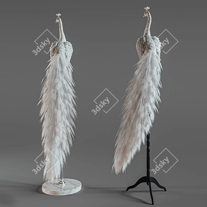 Elegant White Peacock Decoration 3D model image 2