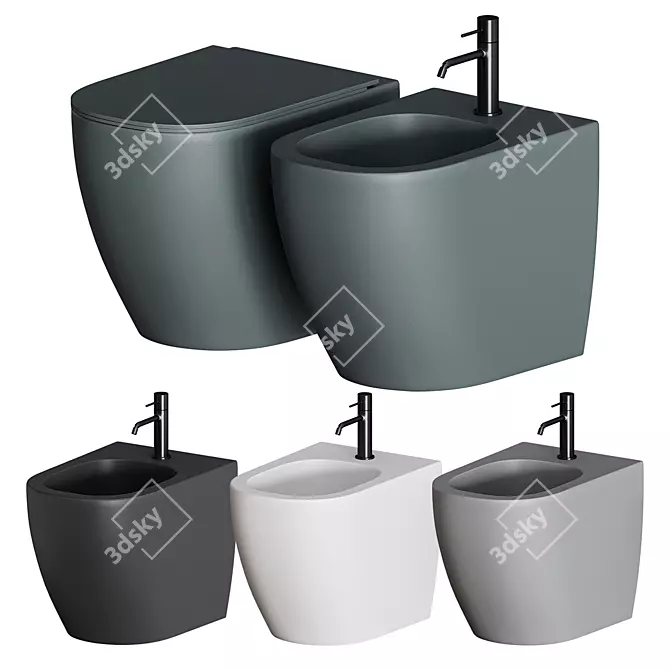 Nic PIN WC - Ceramic Wall-hung Toilet & Bidet 3D model image 1