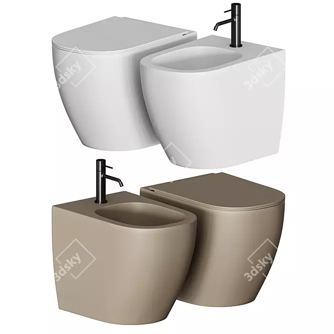 Nic PIN WC - Ceramic Wall-hung Toilet & Bidet 3D model image 2