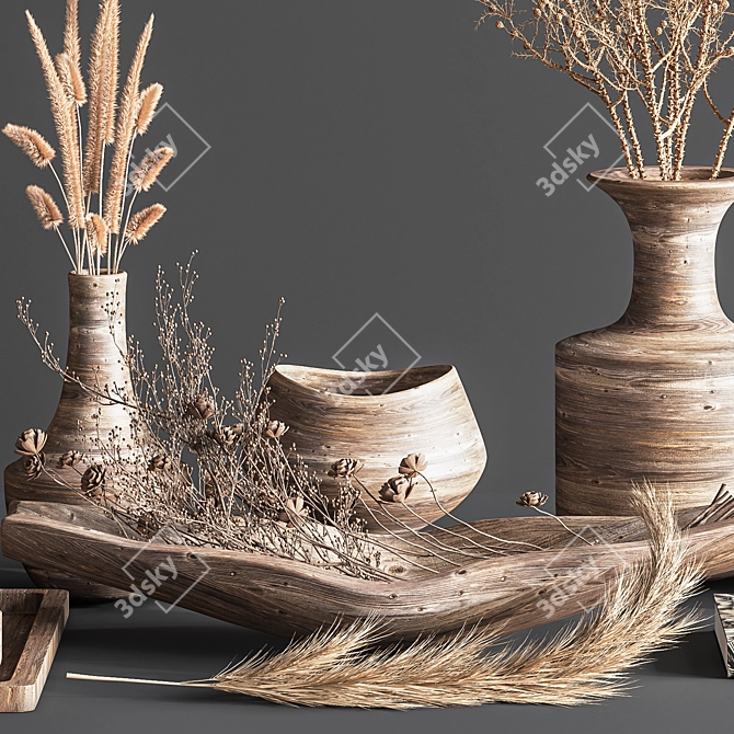 Elegant Wooden Decor Set 3D model image 4