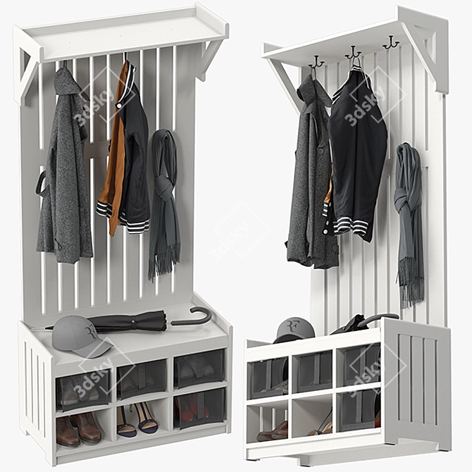 Modern Coat Rack and Shoe Bench Combo 3D model image 3