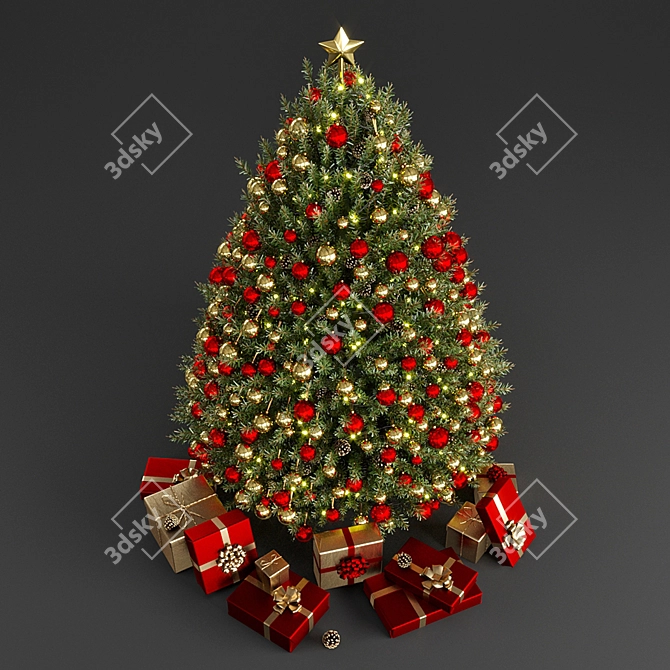 Holiday Joy: Golden & Red Christmas Tree 3D model image 4