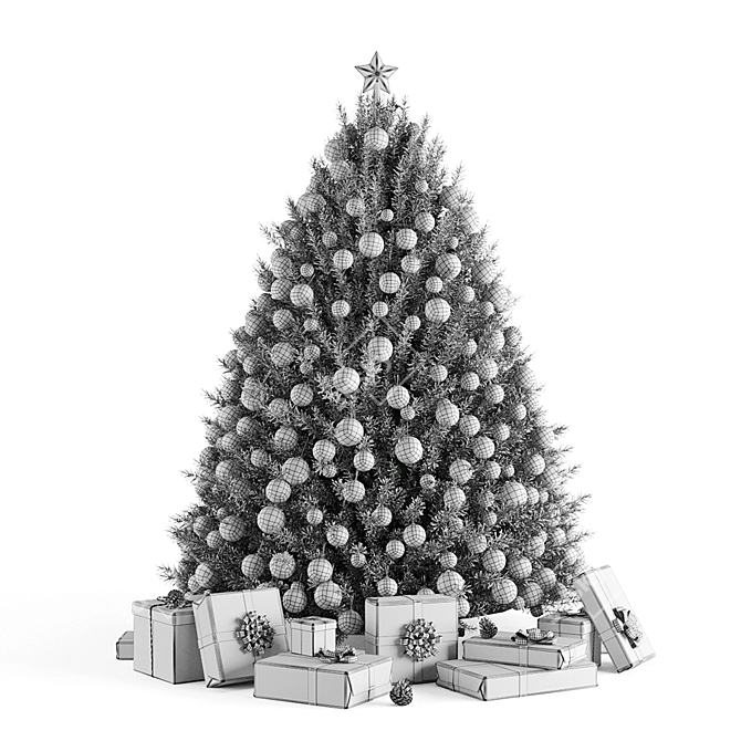 Holiday Joy: Golden & Red Christmas Tree 3D model image 7