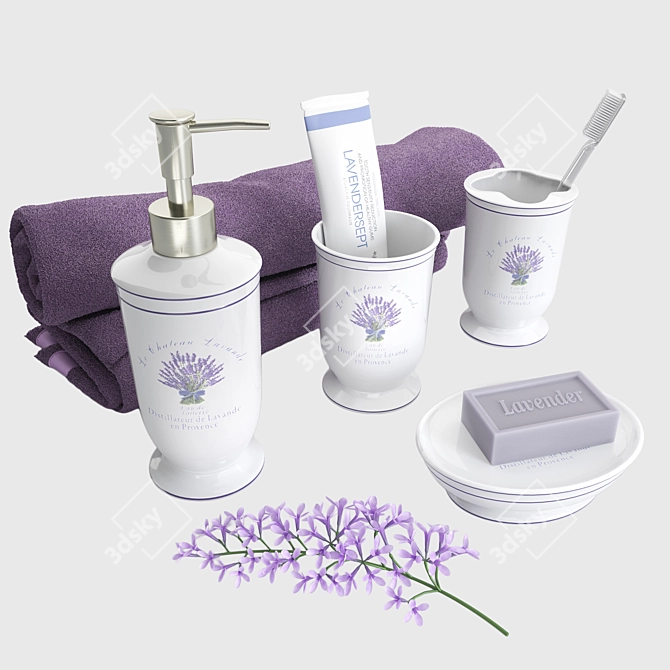 Lavender Bliss: Bathroom Decor Set 3D model image 1