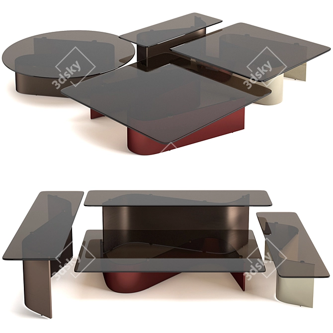 Modern Aluminum Minotti Bender Coffee Table Set 3D model image 1