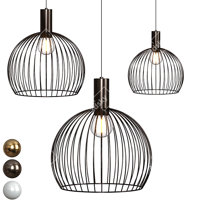 Minimalist Steel Rod Globe Pendant 3D model image 1