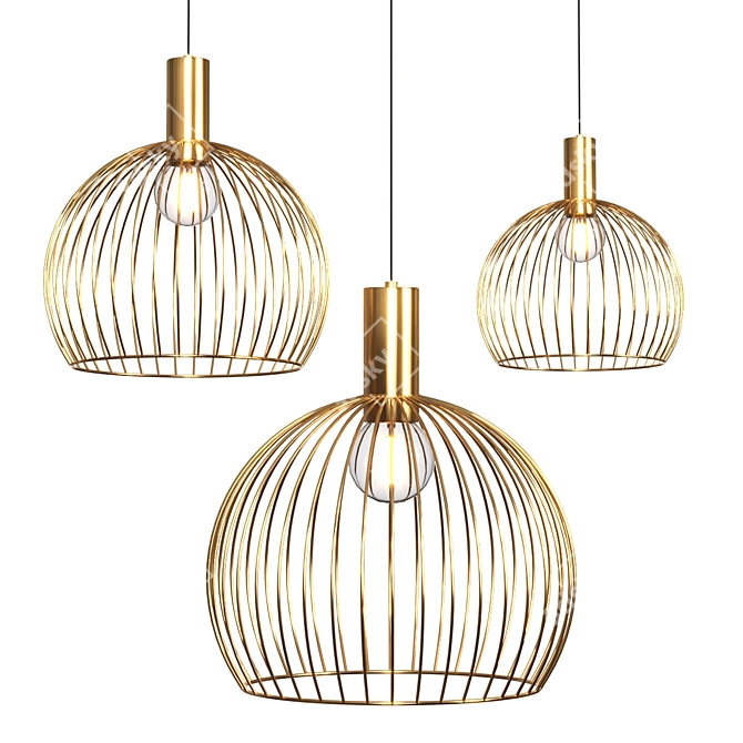 Minimalist Steel Rod Globe Pendant 3D model image 2