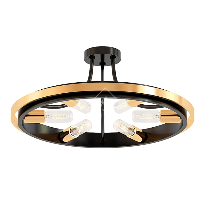 Industrial Loft Chandelier with Concentric Rings 3D model image 1