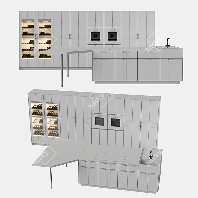 Cesar Intarsio Kitchen: Italian Excellence in Wood and Marble 3D model image 2