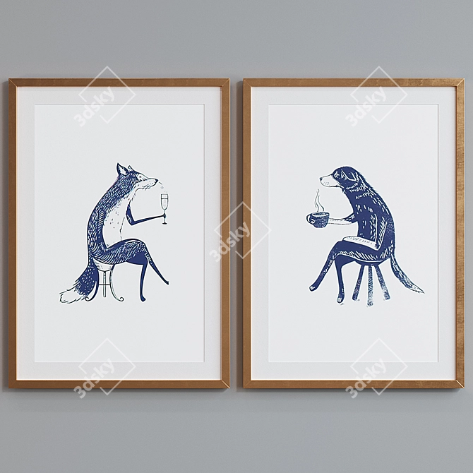 Title: Modern Style Fox and Dog Picture Frame Set 3D model image 5