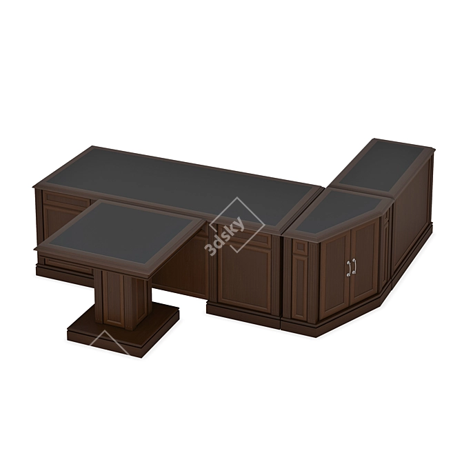 Executive Table Set: 2050 Om Manager's Table with Attached Computer Table | Left Corner Extension 3D model image 2